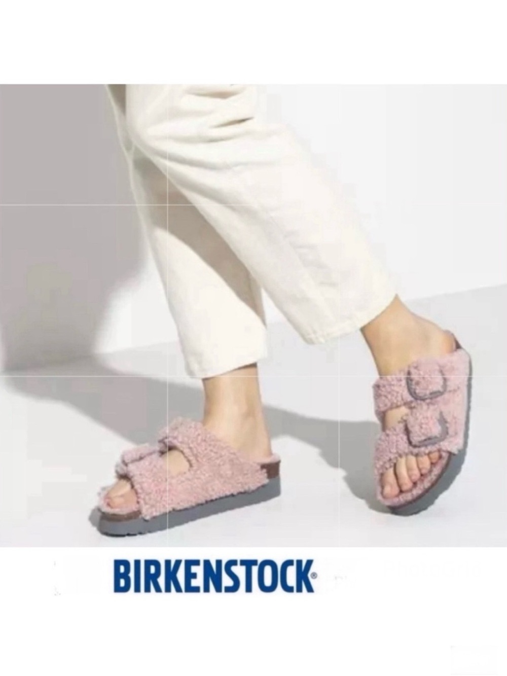 BIRKENSTOCK Papillio Arizona Rosa Pink Teddy Big Buckle Shearling Sandals Sz 39